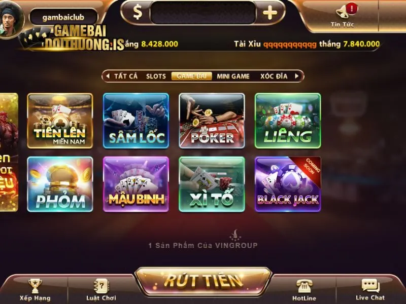 Chọn chơi 3 cây VIN tại sảnh chính game bài
